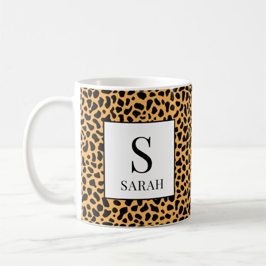 Wild Leopard Print Initial Custom Name Mug コーヒーマグカップ (左)