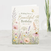 Wild Meadow Flowers Watercolor 誕生日カード(折りたたみ) カード (正面)