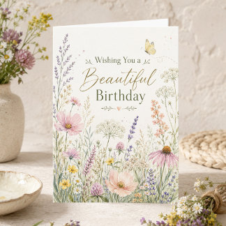 Wild Meadow Flowers Watercolor 誕生日カード(折りたたみ) カード