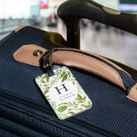 Wild Meadow | Green Botanical Monogram ラゲッジタグ<br><div class="desc">Elegant watercolor botanical luggage tag features your single initial monogram and name in classic off-black lettering,  framed by lush green leaves and foliage. Personalize the reverse side with your contact information in white lettering on a coordinating deep charcoal background.</div>