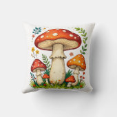 Wild mushrooms and flowers in grass forest nature クッション (裏面)