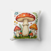 Wild mushrooms and flowers in grass forest nature クッション (正面)