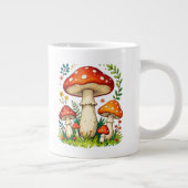 Wild mushrooms and flowers in grass forest nature ジャンボコーヒーマグカップ (右)