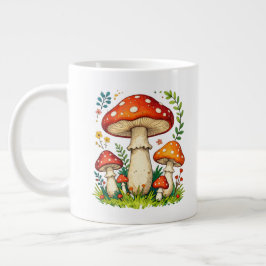 Wild mushrooms and flowers in grass forest nature ジャンボコーヒーマグカップ