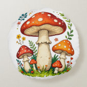 Wild mushrooms and flowers in grass forest nature ラウンドクッション (裏面)