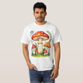 Wild mushrooms and flowers in grass forest nature tシャツ (正面フル)