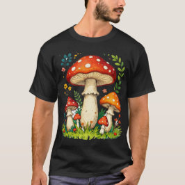 Wild mushrooms and flowers in grass forest nature tシャツ