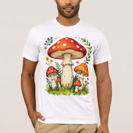 Wild mushrooms and flowers in grass forest nature tシャツ