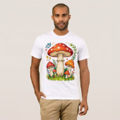 Wild mushrooms and flowers in grass forest nature tシャツ (正面フル)
