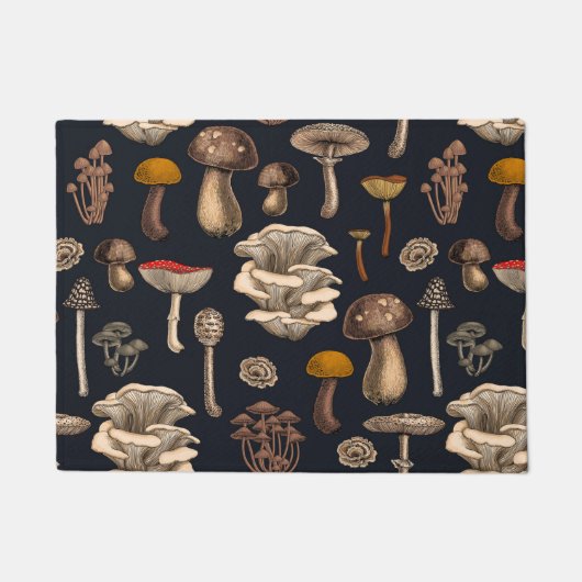 Wild Mushrooms  on graphite black ドアマット (正面)