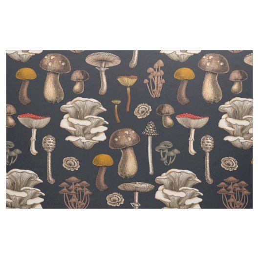 Wild Mushrooms  on graphite black ファブリック (ファットクウォーター)