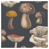 Wild Mushrooms  on graphite black ファブリック (クローズアップ)