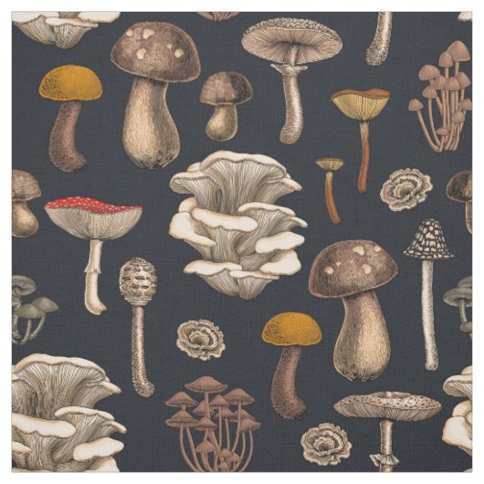 Wild Mushrooms  on graphite black ファブリック (見本)