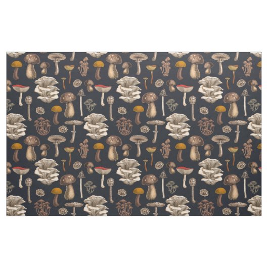 Wild Mushrooms  on graphite black ファブリック (ファットクウォーター)
