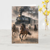 Wild Mustangs Running Alongside Vintage Train カード (黄色い花)