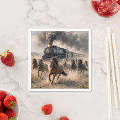 Wild Mustangs Running Alongside Vintage Train スタンダードカクテルナプキン (インサイチュ)