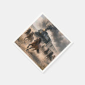 Wild Mustangs Running Alongside Vintage Train スタンダードカクテルナプキン (角)