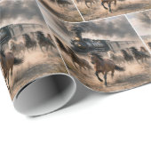 Wild Mustangs Running Alongside Vintage Train ラッピングペーパー (ロールコーナー)