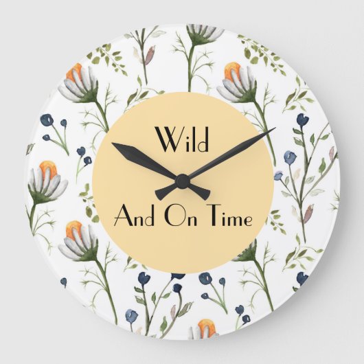 Wild & On Time – 水彩画の野の花の壁掛け時計 ラージ壁時計 (正面)