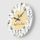 Wild & On Time – Watercolor Wildflower Wall Clock ラージ壁時計 (傾斜)