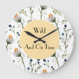 Wild & On Time – Watercolor Wildflower Wall Clock ラージ壁時計