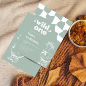 Wild Oneおしゃれなアヒル1歳の誕生日 - サージブルーグリーン 招待状