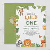 Wild Oneジャングルテーマ1歳の誕生日パーティー招待状 招待状 (正面/裏面)