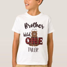 Wild ONEチェック柄のクマ お誕生日のお兄さん Tシャツ