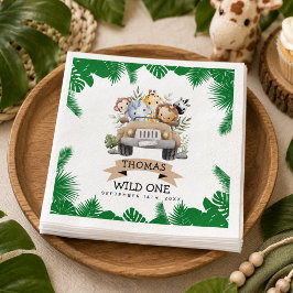 Wild Oneトロピカルジャングルサファリ誕生日 スタンダードカクテルナプキン