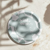 Wild One おしゃれなアヒル 1歳の誕生日 Sage Green チェッカー ペーパープレート