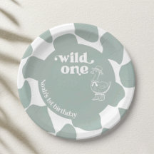 Wild One おしゃれなアヒル 1歳の誕生日 Sage Green チェッカー