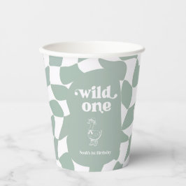 Wild One おしゃれなアヒル 1歳の誕生日 Sage Green 紙コップ
