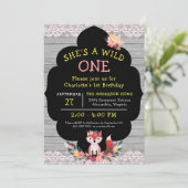 WILD ONE おんなのこ ギツネ 一歳の誕生日 招待状 (スタンド正面)