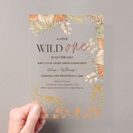 Wild One お花のベビーシャワー アクリル招待状 (インサイチュ (ポータブル))