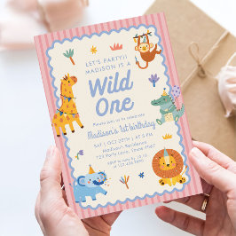 Wild One かわいいサファリ動物 1歳の誕生日 招待状