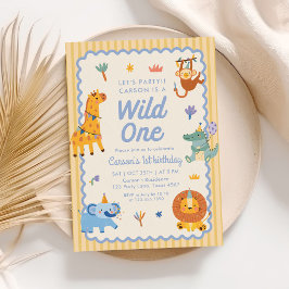 Wild One かわいいサファリ動物 1歳の誕生日 招待状