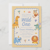 Wild One かわいいサファリ動物 1歳の誕生日 招待状 (正面)
