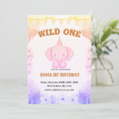 Wild One かわいい象の1歳の誕生日招待状 招待状 (スタンド正面)