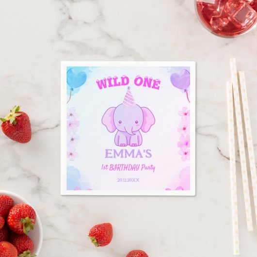 Wild One かわいい象 1歳の誕生日 スタンダードカクテルナプキン (インサイチュ)