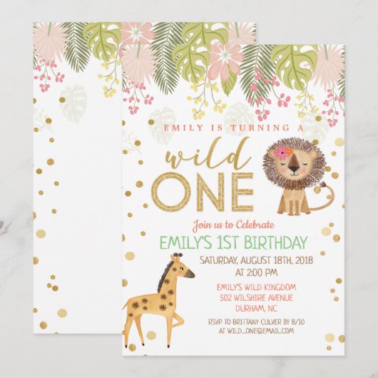 Wild ONE はじめての誕生日 招待状 女の子 (正面/裏面)