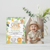 Wild One アニマルサファリ 1歳の誕生日フォト 招待状 (スタンド正面)