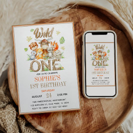 Wild One アニマル 1歳の誕生日パーティー | サファリ ジャングル 招待状
