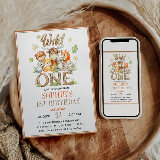 Wild One アニマル 1歳の誕生日パーティー | サファリ ジャングル 招待状