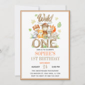 Wild One アニマル 1歳の誕生日パーティー | サファリ ジャングル 招待状 (正面)