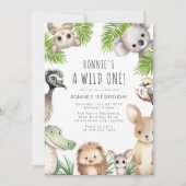 Wild One! オーストラリアの動物の1歳の誕生日パーティー 招待状 (正面)
