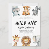 Wild One サファリテーマ 初めての誕生日パーティー 招待状 (正面)