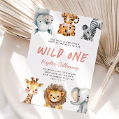 Wild One サファリテーマ 女の子の1歳の誕生日パーティー 招待状