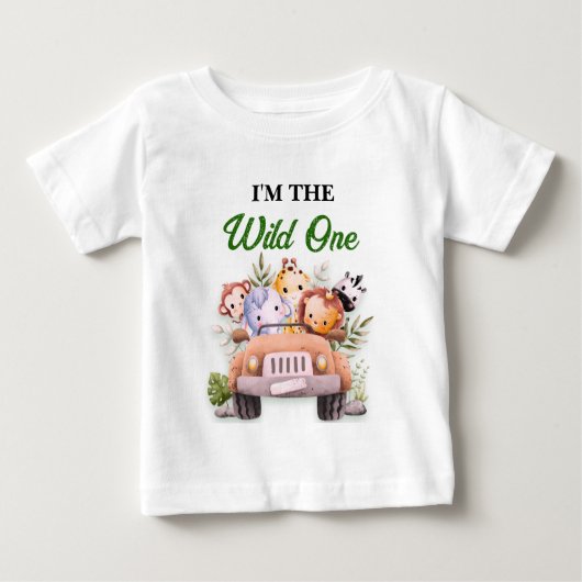 Wild One サファリ動物の誕生日 ベビーTシャツ (正面)
