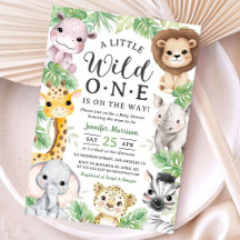 Wild One サファリ動物ベビーシャワー招待状