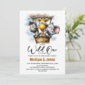 Wild One サファリ動物ベビーシャワー 招待状 (スタンド正面)